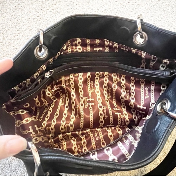 Tignanello Black Leather Shoulder Handbag Shoulder Classic Bucket Hobo NO STRAP - Picture 5 of 12